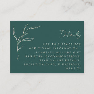 Elegant Minimalist Floral Green Wedding Details Enclosure Card