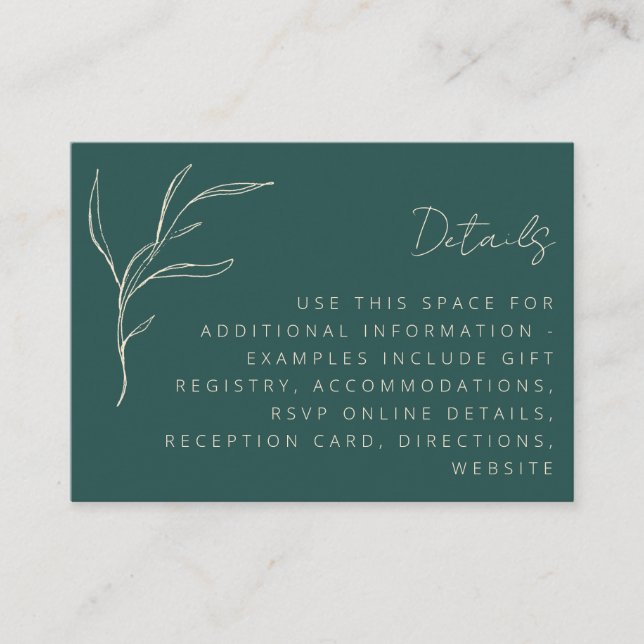 Elegant Minimalist Floral Green Wedding Details Enclosure Card (Front)