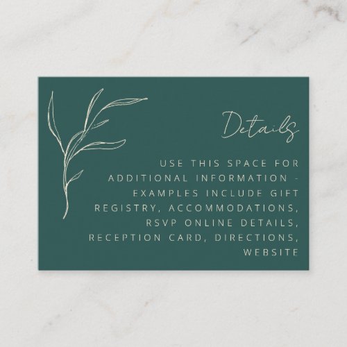 Elegant Minimalist Floral Green Wedding Details Enclosure Card