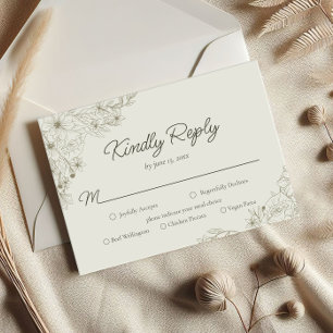 Elegant Minimalist Floral Kindly Reply Wedding RSVP Card