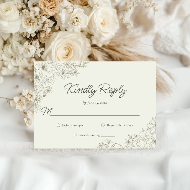 Elegant Minimalist Floral Kindly Reply Wedding RSVP Card (Creator Uploaded)