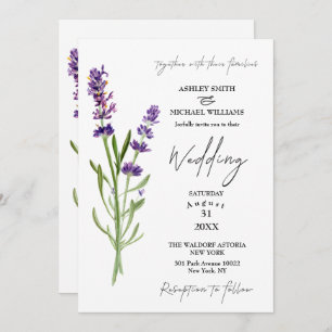Elegant Minimalist Floral Lavender Wedding Invitation