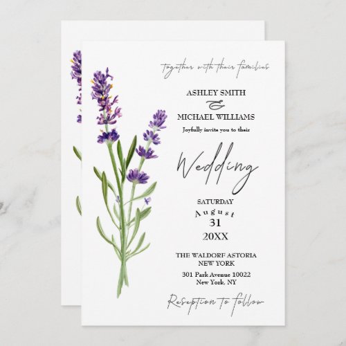Elegant Minimalist Floral Lavender Wedding Invitation