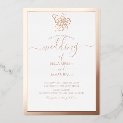 Elegant Minimalist Floral Photo Wedding  Foil Invitation