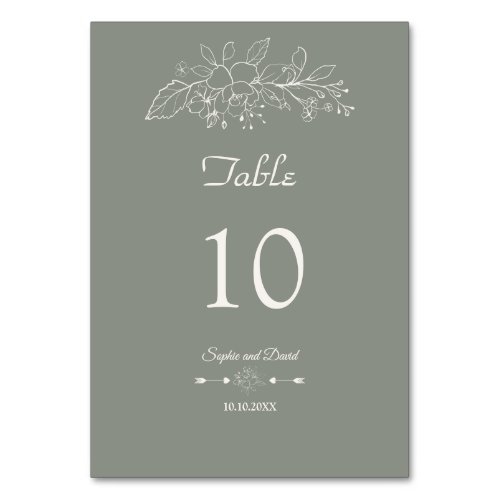 Elegant Minimalist Floral Sage Green Wedding Table Number