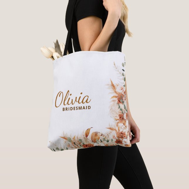 Elegant Minimalist Floral Script Bridesmaid Gifts Tote Bag (Close Up)