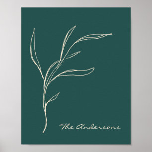 Elegant Minimalist Floral Teal Green Personalized Poster