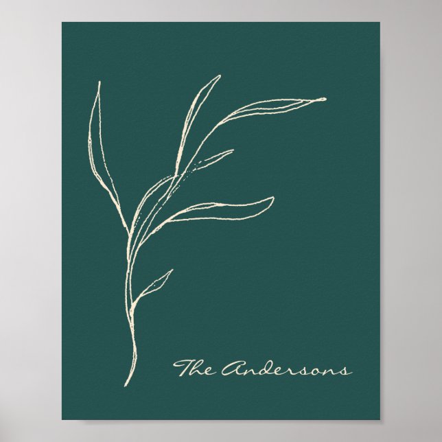 Elegant Minimalist Floral Teal Green Personalized  Poster (Front)
