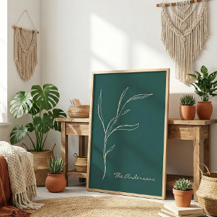 Elegant Minimalist Floral Teal Green Personalized Poster