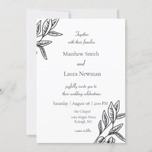 Elegant Minimalist Floral Wedding Invitation