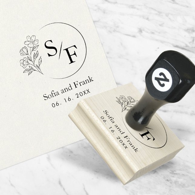 Elegant Minimalist Floral Wedding Monogram  Rubber Stamp (Creator Uploaded)