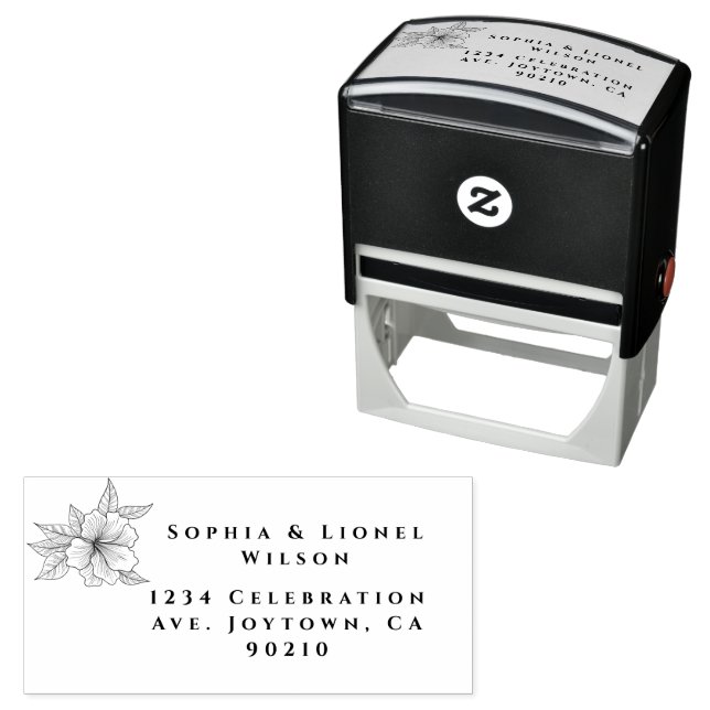 Elegant Minimalist Floral Wedding Self-inking Stamp (In Situ)