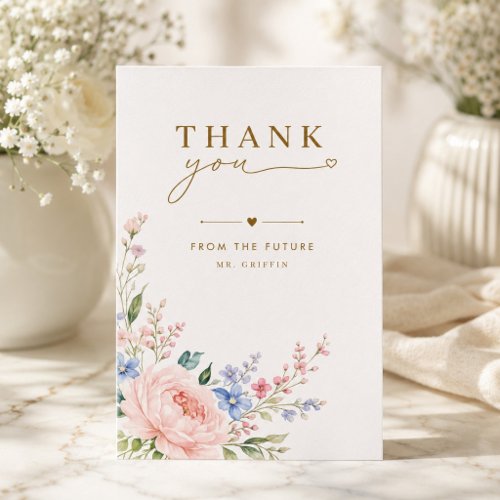 Elegant Minimalist Floral Wedding Thank You Card