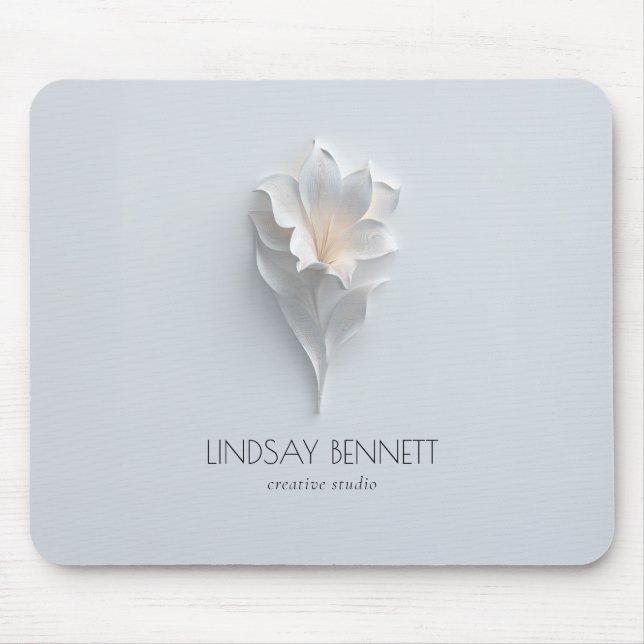 Elegant Minimalist Floral White Blue  Mouse Pad (Front)