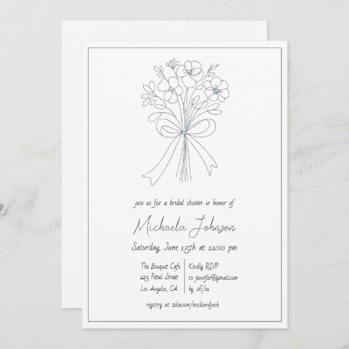 Elegant Minimalist Flower and Bow Bridal Shower  Invitation