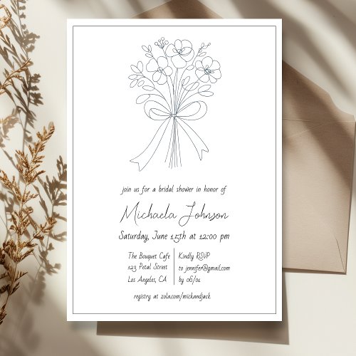 Elegant Minimalist Flower and Bow Bridal Shower  Invitation