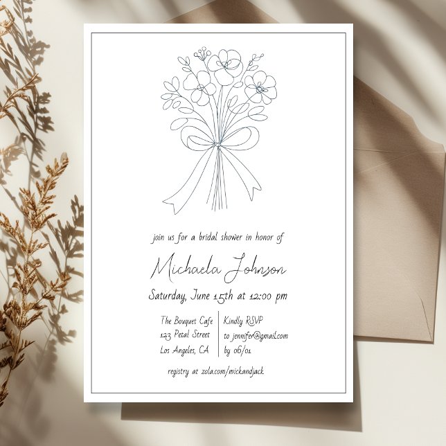 Elegant Minimalist Flower and Bow Bridal Shower  Invitation (Creator Uploaded)