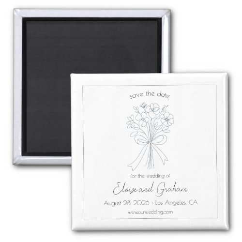 Elegant Minimalist Flower and Bow Save the Date Magnet