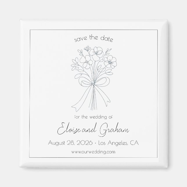 Elegant Minimalist Flower and Bow Save the Date Magnet (Front)