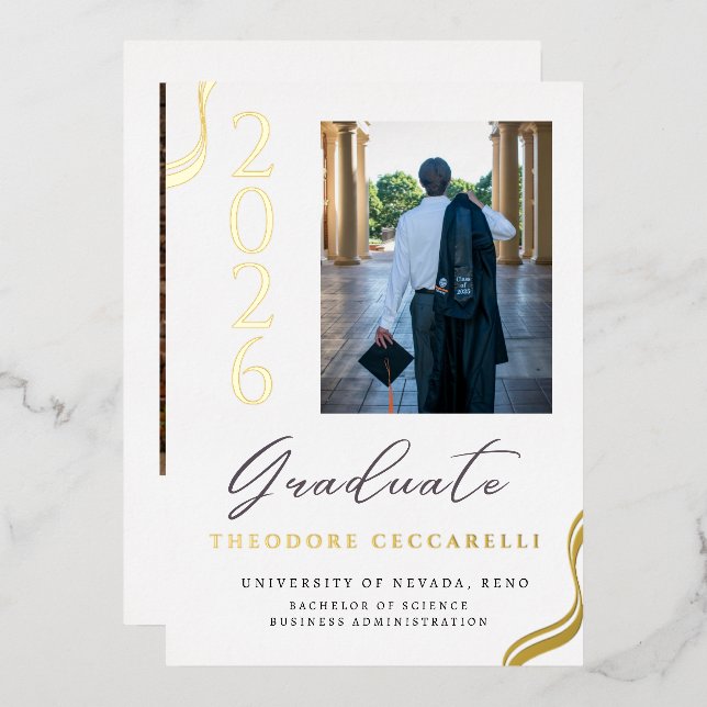 Elegant Minimalist Foil Graduation Announcement (Front/Back)