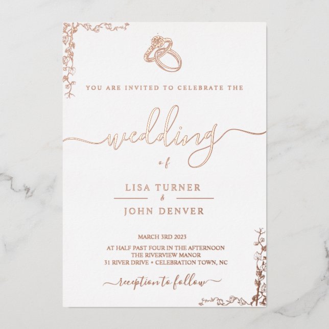 Elegant, Minimalist Foil Wedding Invitation Foil Invitation (Front)