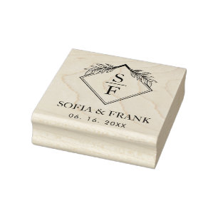 Elegant Minimalist Foliage Wedding Monogram Rubber Stamp