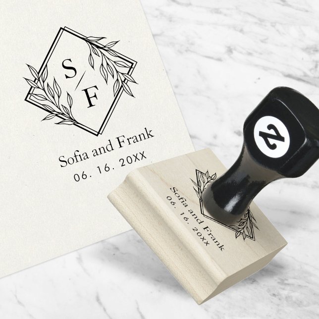 Elegant Minimalist Foliage Wedding Monogram  Rubber Stamp (Creator Uploaded)