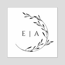 Elegant Minimalist Foliage Wreath Monogram Wood Rubber Stamp