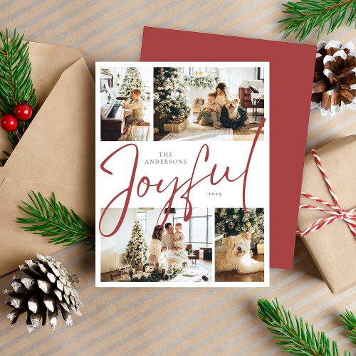 Elegant Minimalist Four Photo Joyful Christmas Holiday Card