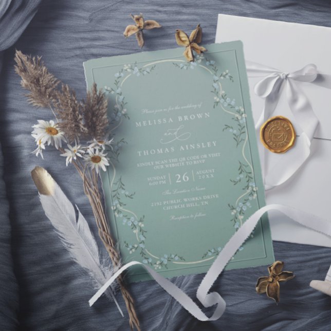 Elegant Minimalist Garden Floral QR Code Wedding Invitation (Creator Uploaded)
