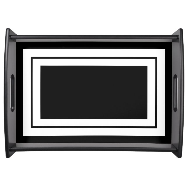 Elegant Minimalist Geometrical Black & White Serving Tray (Front)