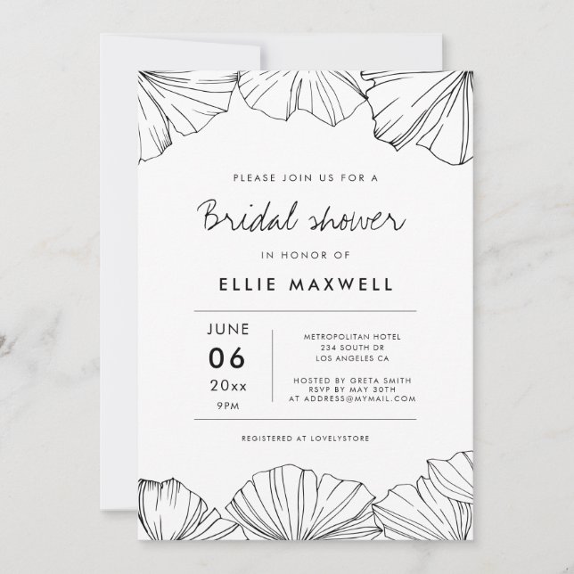 Elegant minimalist Ginkgo Biloba bridal shower Invitation (Front)