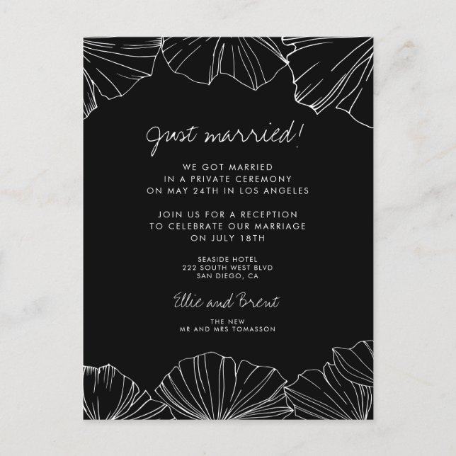 Elegant minimalist Ginkgo Biloba Just married Announcement Postcard (Front)