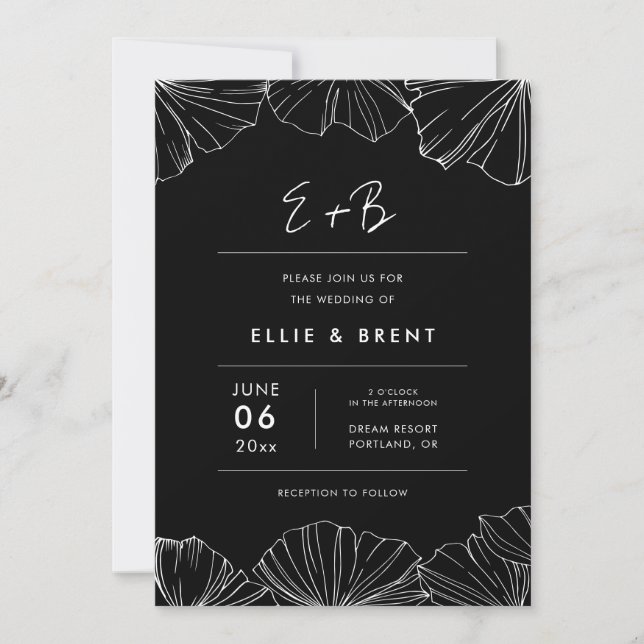 Elegant minimalist Ginkgo Biloba wedding Invitation (Front)