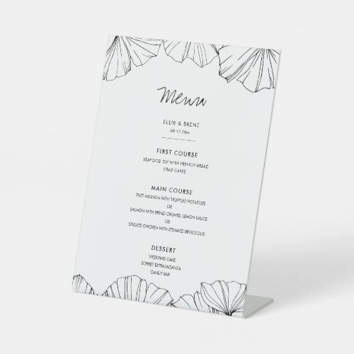 Elegant minimalist Ginkgo Biloba wedding menu Pedestal Sign