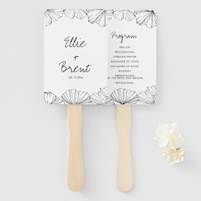 Elegant minimalist Ginkgo Biloba wedding program Hand Fan (Front and Back)