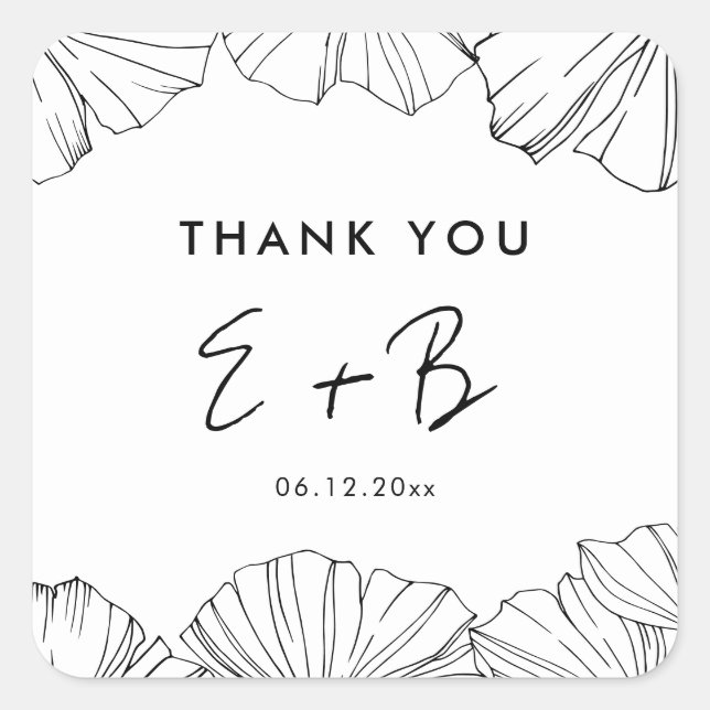 Elegant minimalist Ginkgo Biloba wedding Square Sticker (Front)
