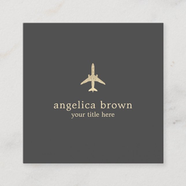 Elegant Minimalist Glitter Airplane Business Card (Front)