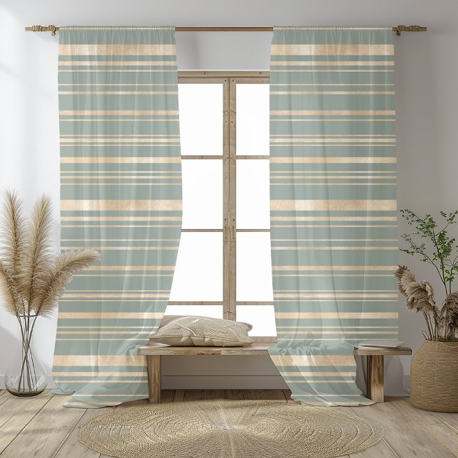 Elegant Minimalist Gold and Green Line  Sheer Curtains (Creator Uploaded)