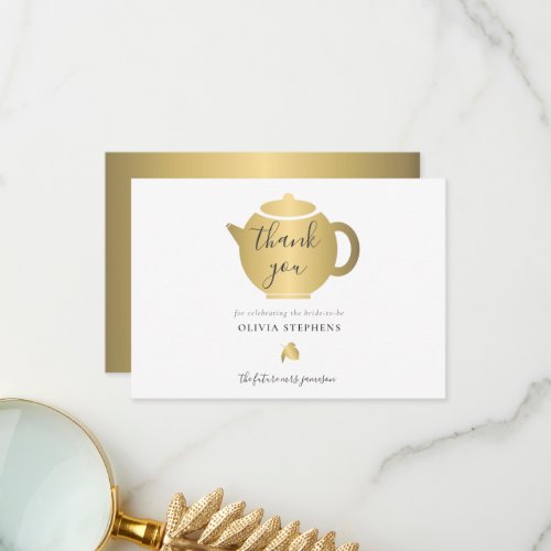 Elegant Minimalist Gold Bridal Shower Tea Party Thank You Card