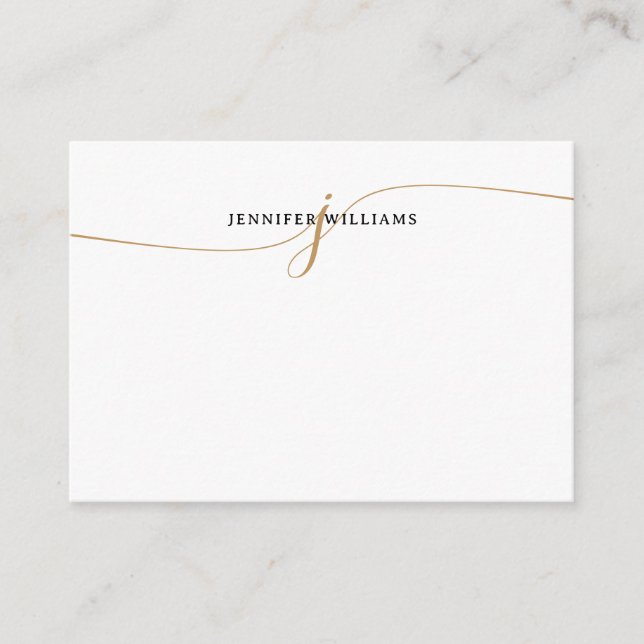 Elegant Minimalist Gold Calligraphy Monogram Note Card (Front)