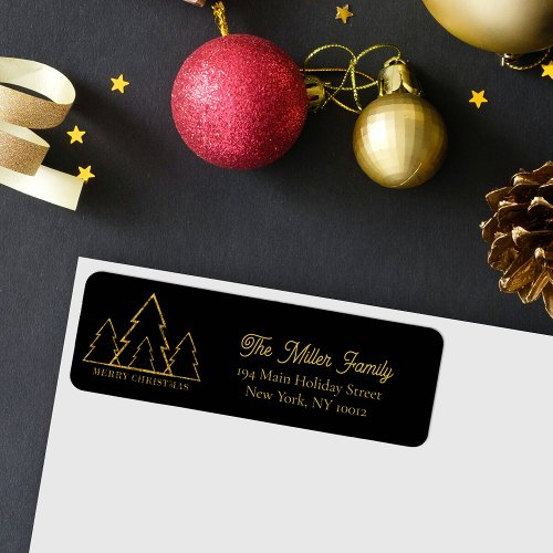 Elegant Minimalist Gold Christmas Trees on Black Label