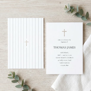Elegant Minimalist Gold Cross Baptism Invitation