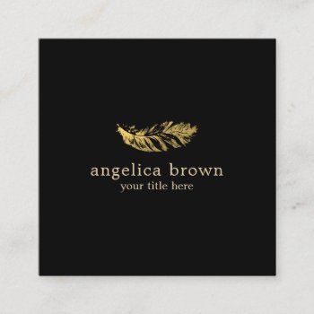 Elegant Minimalist Gold Feather Business Card by istanbuldesign at Zazzle
