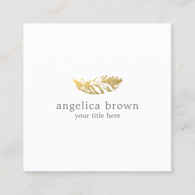 Elegant Minimalist Gold Feather Business Card (Front)