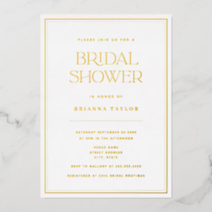 Elegant Minimalist Gold Foil Bridal Shower Foil Invitation