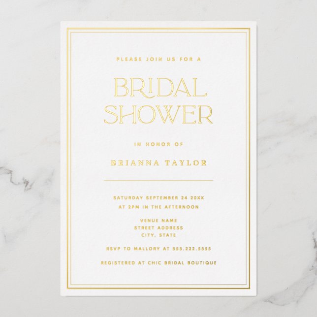 Elegant Minimalist Gold Foil Bridal Shower Foil Invitation (Front)