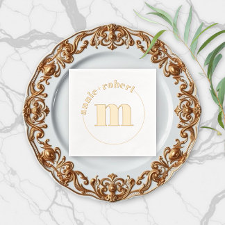 Elegant minimalist gold foil monogram wedding  foil napkins