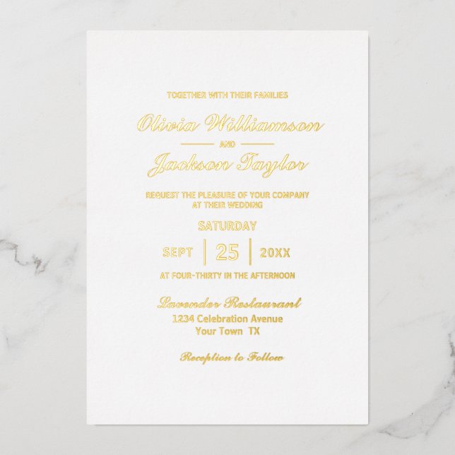 Elegant Minimalist Gold Foil Text Wedding Invitation (Front)