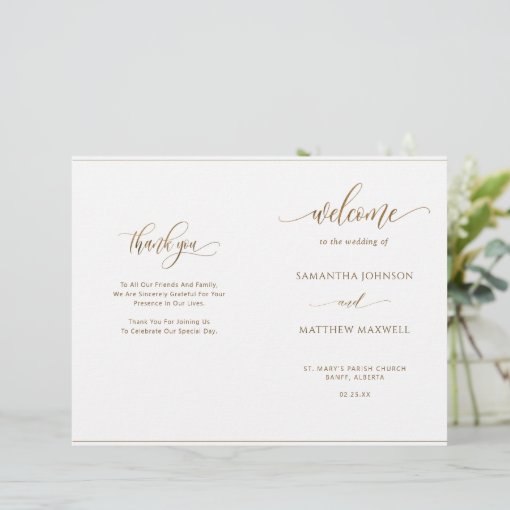 Elegant Minimalist, Gold Folded Wedding Program | Zazzle